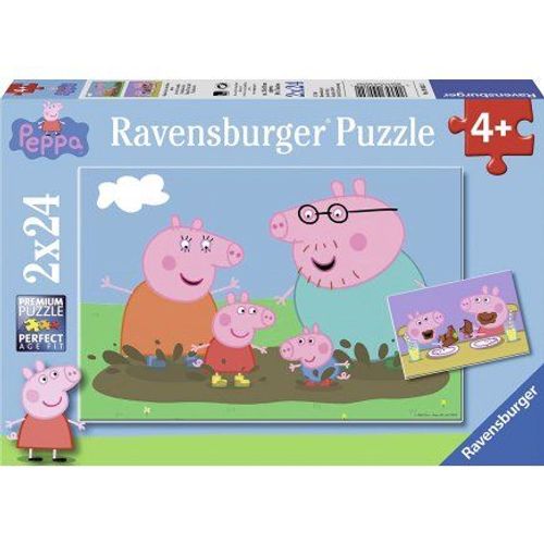 2 Puzzles Enfant 24 Pieces Famille Peppa Pig En Promenade + Le Gouter De Peppa Et Georges - Ravensbourger - Dessin Anime