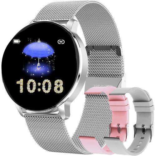 Montre Connectée Femme, Smartwatch Compatible Samsung Huawei Xiaomi Android Ios Podometre Montre Sport Cardiofrequencemetre Etanche Ip67 Gps Partagé Sport Notification De Message(Argent)