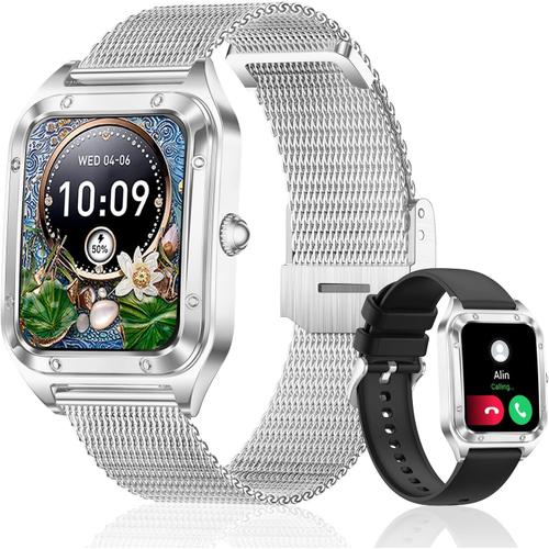 Montre Connectée Avec Appel Et Assistant Vocal, 1,59"" Hd Montre Fitness Femme Avec Moniteur De Fréquence Cardiaque/Pression Artérielle/ Spo2/ Sommeil/Podomètre Pour Android Ios