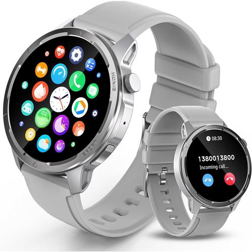 Montre Connectée Femme Homme Avec Appel Bluetooth Et Sms, 1.39"" Smartwatch Avec Podometre/Fréquence Cardiaque/Sommeil/Spo2, Digitale Montre Intelligente Per Android Ios, Gris