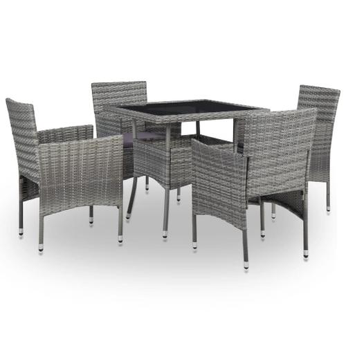 Mobilier À Dîner D'extérieur 5 Pcs Gris Résine Tressée Et Verre