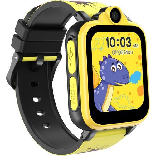 Montre Connectée Appel Enfant, Avec Caméra, Sos, Musique, Carte Sd Intégrée,Sim 2g,18 Jeux De Puzzle, Alarme Pour Garçons Filles 3-12 Ans (Jaune)