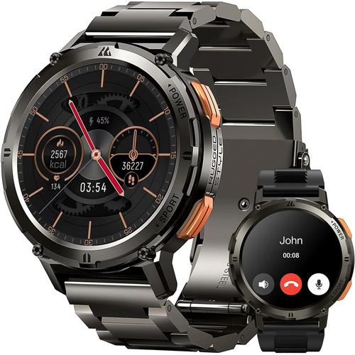 Montre Connectée Homme, 60 Jours D'autonomie 1.43'' Écran Toujours Activé Amoled 5atm Étanche 70 Modes Sport, Militaire Smart Watch Appel Sms Sommeil Fréquence Cardiaque Spo2 Calorie