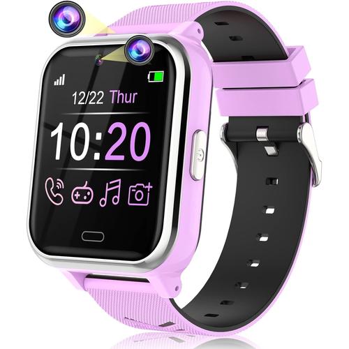 Montre Connectée Enfant - Smartwatch Téléphone Intelligente Avec 17 Jeux, Appel, Sos, Musique, Appareil Photo, Lampe De Poche, Reveil, Watch Pour Ado Fille Garçon 4-12 Ans Cadeau (Violet)