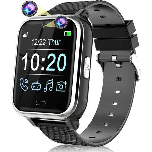 Montre Connectée Enfant - Smartwatch Téléphone Intelligente Avec 17 Jeux, Appel, Sos, Musique, Appareil Photo, Lampe De Poche, Reveil, Watch Pour Ado Fille Garçon 4-12 Ans Cadeau (Noir)