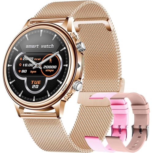 Montre Connectée Femme Bracelet Connecté Ip68 Smartwatch Etanche Montre Intelligente 1,32'' Sport Fitness Tracker Avec Tensiometre Fréquence Pédomètre Cardio Sommeil Moniteur Pour Android Ios (Or)