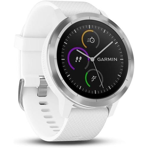 Garmin - Vivoactive 3 - Montre Connectée De Sport Avec Gps Et Cardio Poignet (Ecran : 1,6 Pouces) - Argent Avec Bracelet Blanc (Reconditionné)