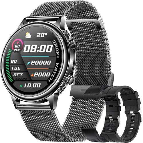 Montre Connectée Homme Bracelet Connecté Ip68 Smartwatch Etanche 1,32'' Sport Fitness Tracker Avec Tensiometre Fréquence Pédomètre Cardio Sommeil Moniteur Pour Android Ios (Noir)