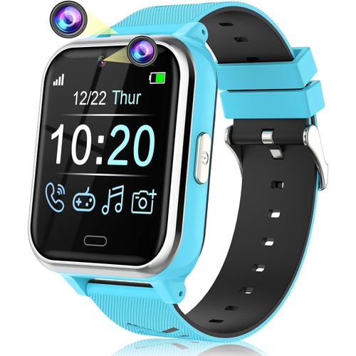 Montre Connectée Enfant - Smartwatch Téléphone Intelligente Avec 17 Jeux, Appel, Sos, Musique, Appareil Photo, Lampe De Poche, Reveil, Watch Pour Ado Fille Garçon 4-12 Ans Cadeau (Bleu)