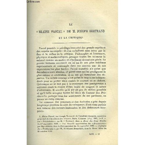 Etudes Religieuses, Philosophiques, Historiques Et Littéraires Tome Lii N° 2 - Le Blaise Pascal De M. Joseph Bertrand Et La Critique Par Le P.H. Chérot, Marins Et Missionnaires : La Campagne Du(...)