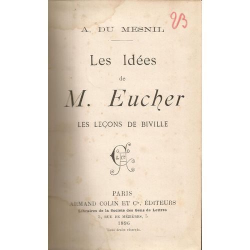 Les Idées De M. Eucher - Les Leçons De Biville