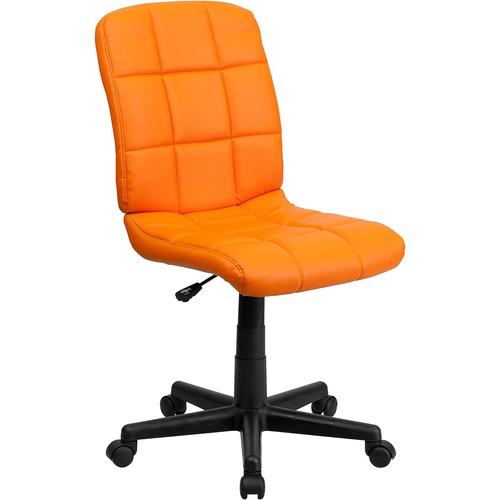 Chaise De Bureau Pivotante En Vinyle Matelassé À Dossier Moyen, En Métal, Orange, Lot De 1