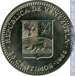 Venezuela = 25 Centimos De 1965, En Nickel