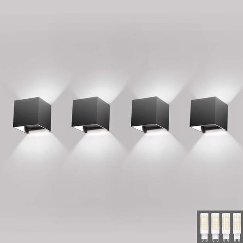 4 Pcs Appliques Murales Interieur/Exterieur LED 9W, Lampe Murale Moderne UP Down Lampe pour Salon Chambre, Blanc Froid 6000K, Gris foncé (G9 LED ampoule Inclure)