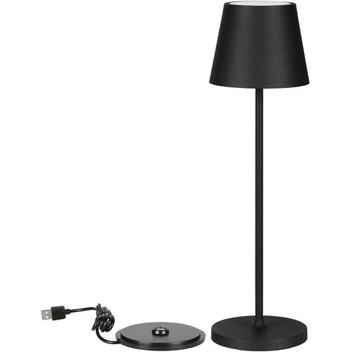 Lampe de Table sans Fil LED Dimmable avec Commandes Tactiles - Lampe Noire pour Intérieur et Extérieur IP54 pour Maison, Restaurant, Bureau - Batterie 4400 mAh - Lumière Blanc Chaud 3000K - 2W