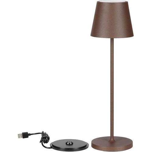 Lampe de Table Sans Fil LED Dimmable avec Commandes Tactiles - Marron pour Intérieur et Extérieur IP54 Maison, Restaurant, Bureau Batterie 4400 mAh Lumière Blanche Chaude 3000K, VT-7522