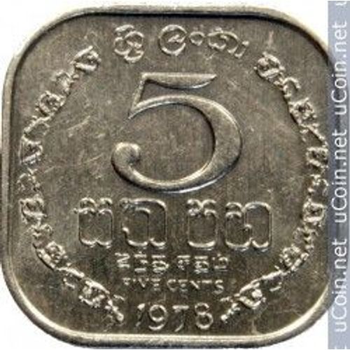 Sri Lanka = Pièce Carrée De 5 Cents, Année 1978, En Alu
