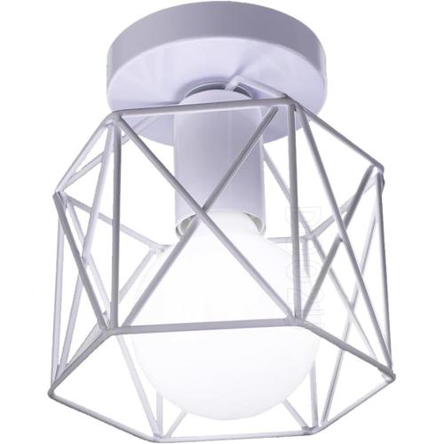 Luminaire Plafonnier Industriel Lustre Suspension E27 Vintage Lampe Plafond Abat-Jour Hexagone Blanc Éclairage Plafond Rétro Métal Pour Salon Chambre Cuisine Bar Couloir