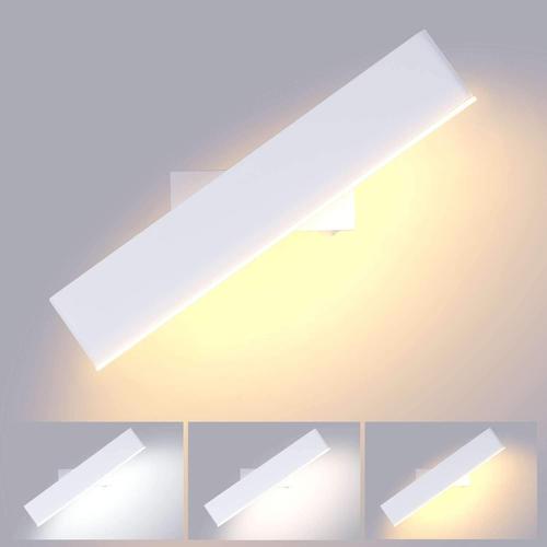 LED 9w Applique Murale Intérieur Dimmable Lampe Murale en aluminium Luminaire Pivotant à 350° Avec Interrupteur 3 Couleurs Pivotante Variable pour Salon Chambre Escalier (Blanc)