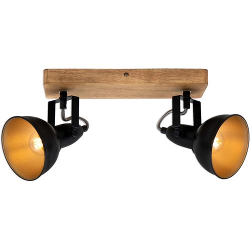 Briloner Leuchten - Luminaire À Spots, Spot Plafonnier Rétro, Éclairage Plafonnier Vintage, Spots Pivotants Et Orientables, 2x E14, Maximum 25 Watt, Métal Et Bois, Noir Et Doré, 280x110x157mm (Lxlxh)