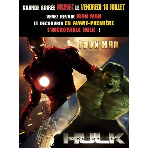 Soirée Marvel - Iron Man / L Incroyable Hulk (The Incredible Hulk) - Véritable Affiche De Cinéma Pliée - Format 120x160 Cm - Avec Robert Downey Jr., Terrence Howard, Edward Norton, Liv Tyler - 2008