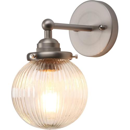 Vintage Industriel Applique Murale E27 Luminaires Intérieur Abat-Jour En Verre Globe Ø15cm Lampe Murale Pour Salon,Cuisine, Salle De Bain (Argent Brossé)