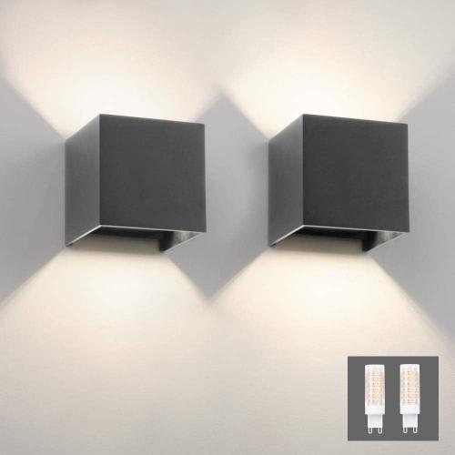 2pcs Applique Murale Interieur/Exterieur 9w Led Appliques Murales Led Blanc Naturel 4000k Lampe Murale Pour Le Salon Chambre Hall Escalier Pathway (Gris Foncé 9w)