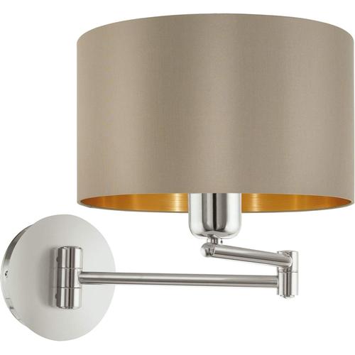 Eglo Applique Murale Intérieure Maserlo, Luminaire D¿Intérieur Avec Bras Articule, Spot En Acier Et Textile, Nickel-Mat, Taupe, Doré, Douille E27, Avec Interrupteur