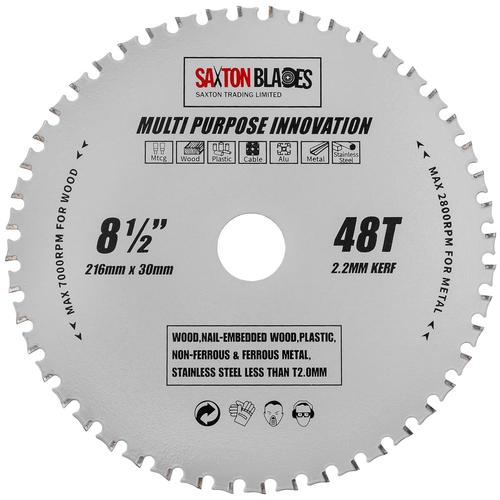 Lame de scie circulaire multifonction 216 mm x 48 dents Bois et métal Compatible avec Bosch, Dewalt, Ryobi, Makita, etc