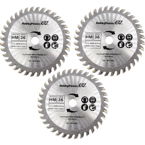 Lot de 3 mini scies circulaires portatives en métal dur dur Ø 85 x 10 mm 36 dents pour Matrix MCS 500-1