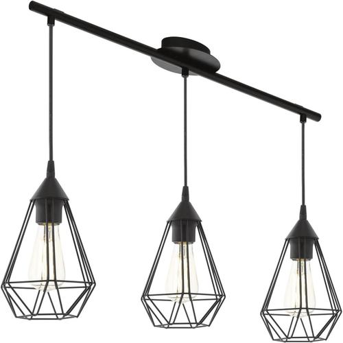 Eglo Suspension Tarbes Noir Vintage, Lampe Suspendue De Salle À Manger À 3 Flammes Au Look Étro, Lampe Pendante En Acier, Lustre Avec Douille E27