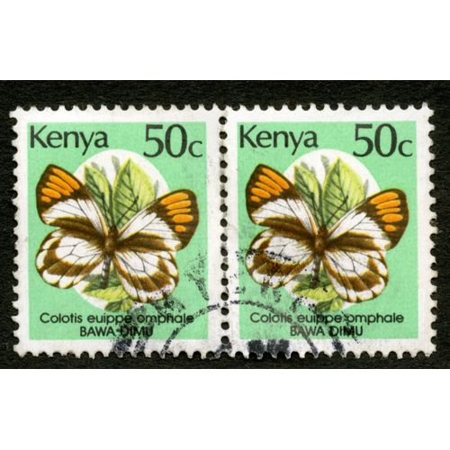 Deux Timbres Oblitérés Kenya, Colotis Euippe Omphale, Bawa Dimu, 50c