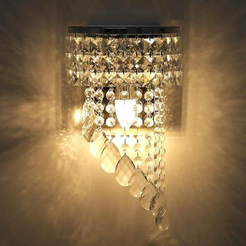 Moderne Applique Murale En Cristal K9 Intérieur Lampe Murale Cristal Finition Chromée En Acier Inoxydable Base De Lampe E14 Pour Chambre À Coucher Salon Couloir Escalier Chambre De Fille