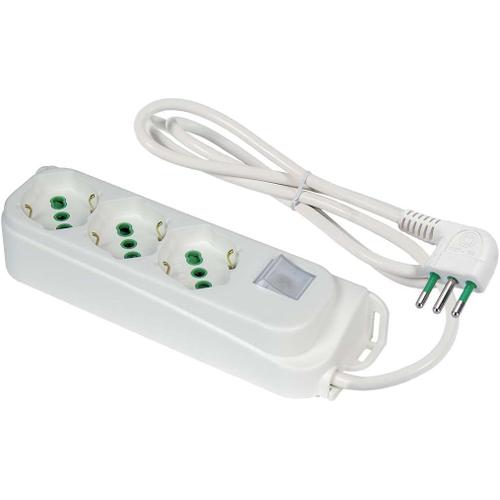 Multiprise Omega multiprise 3 Prises bipas Italo/allemandes 2P+T 16A câble 1,5 m fiche à équipe Italienne Petite 10A + Interrupteur Automatique Lumineux de Surcharge