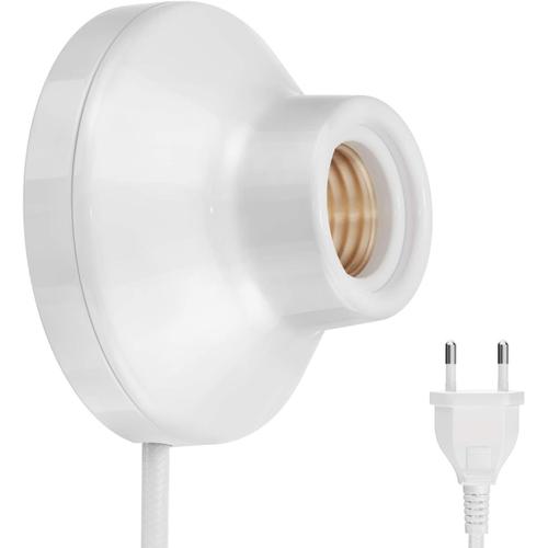 Applique/Douille De Lampe Elektra, Fiche, Interrupteur, Porcelaine, Blanc Brillant, Rond, 1x E27 Max. 300w