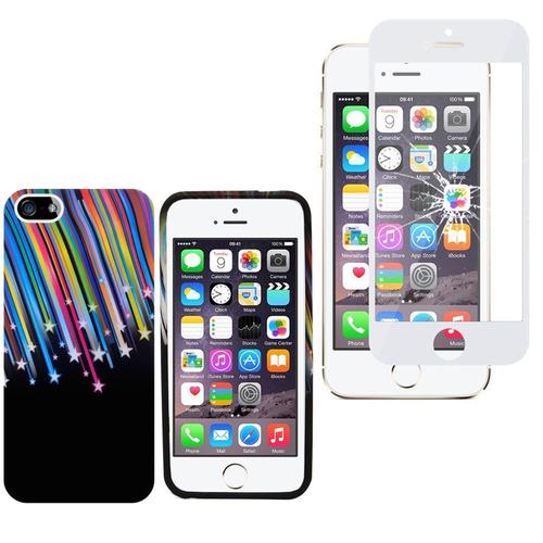 Coque Gel Pour Apple Iphone 5/ 5s/ Se De Couleur Étoile Filante - Noir + 1 Film Verre Trempé - Blanc