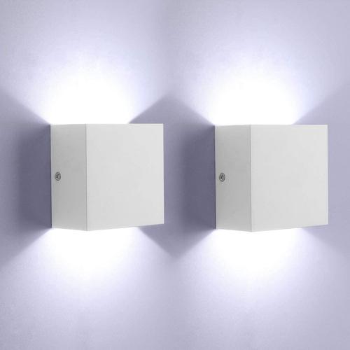 2Pack LED Mur Lumière Intérieur Up Down Applique Murale Blanc Mur Lampe Moderne 6W en Aluminium Appareils d'éclairage pour Le Salon Chambre Cuisine, Blanc Froid [Classe énergétique A++]