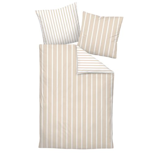 Janine Linge De Lit, 2 Pièces - Modern Classics, Mako-Satin, Coton Mercerisé, Réversible, Rayures Blanc/Beige 155x220cm