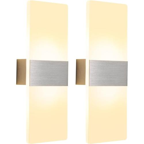 2 Pack Applique Murale LED Intérieure 12W Lampe Murale en Acrylique Design Moderne 1020LM 3000K Blanc Chaud Decoration Luminaire Mural pour Salon Chambre Couloir Salle de Bain 27x10x4CM¿Argenr¿