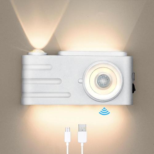 Applique Murale Rechargeable Avec Détecteur De Mouvement, Lampe Murale Intérieur Sans Fil Led Avec Télécommande Et Minuterie En Digital Camera Design, Blanc Applique Chevet Magnétique, Aluminium