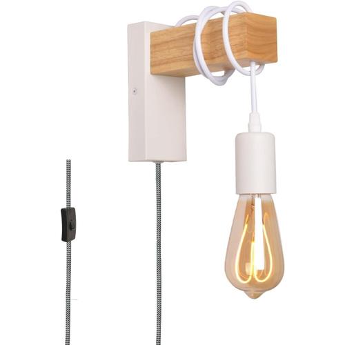 Applique Murale Blanc Bois Moderne Cord Industrielle Rustique - Lampe À Suspension Rétro Réglable Murale Luminaire - Intérieur Led Murale Lampe Vintage Décoration Pour De Salon Chambre D'enfant Chevet