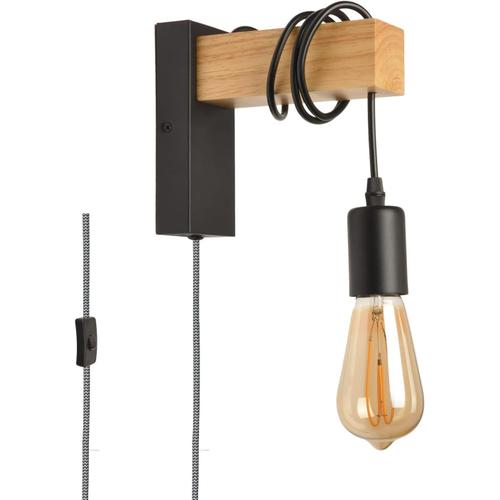 Applique Murale Noir Bois Moderne Cord Industrielle Rustique - Lampe À Suspension Rétro Réglable Murale Luminaire - Intérieur Led Murale Lampe Vintage Décoration Pour De Salon Chambre D'enfant Chevet