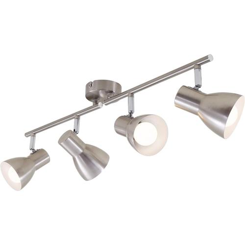 Briloner 2860-042 Plafonnier, Applique, Spots Orientables Et Pivotants, 4x E14, Max. 25 Watt, Rétro, Nickel Mat, 605x80x150mm (Lxlxh)