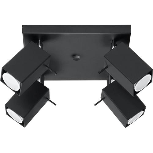 Merida 4 Plafond Plafonnier Minimaliste pour Intérieur Porte-Abat-Jour Mobile Ampoule GU10 Remplaçable 4 x 40 W 4 x 12 W LED Acier Enduit de Poudre Noir 25 x 25 x 16 cm