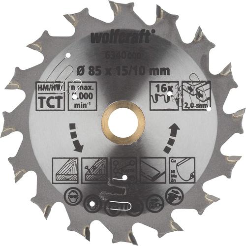 Wolfcraft 6340000 6340000-Disco Circular, 16 dientes, Serie Lila, Para Sierras circulares de Mano a batería