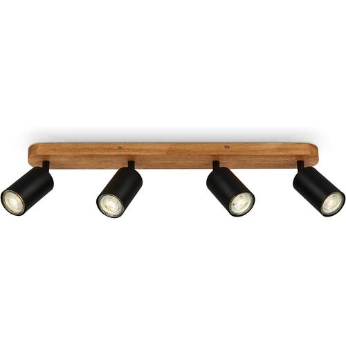 Briloner - Plafonnier Led Rétro Avec Bois, Luminaire Plafonnier Vintage À 4 Flammes, Éclairage De Plafond, 4x Gu10 Douille, Spot Led Orientable, Spot De Plafond Rustique, Noir-Bois, 550x60x85 Mm