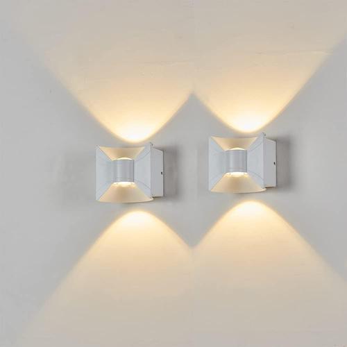 2 pièces luminaires exterieures porte entree alu 6 W LED bridgelux COB applique murale interieur blanche design lampe murale d'escalier 3000K (blanc/blanc chaud)