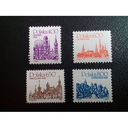 Timbre Pologne Yt 2554 -2568- 2570 -2571 Monuments De La Ville 1981 ( 60404 )
