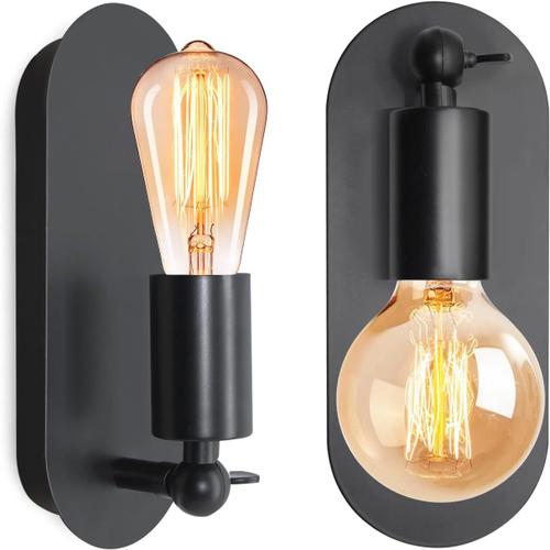 Applique Murale Intérieur Industrielle, 2pcs Rétro Luminaire Orientable Métal Noir, Spot Mural Design Vintage E27, Lampe De Vanité De Chambre À Coucher, Lampe Miroir Pour Salle De Bain Plafond