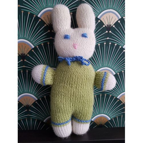 Doudou Lapin Vert Tricoté Main